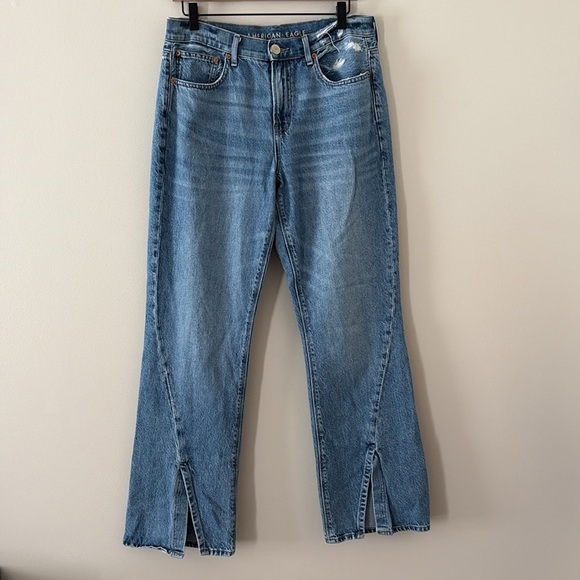 American Eagle 90s Bootcut Denim Jeans Split Hem Hi-Rise Blue Y2K Size 10 - Picture 3 of 15